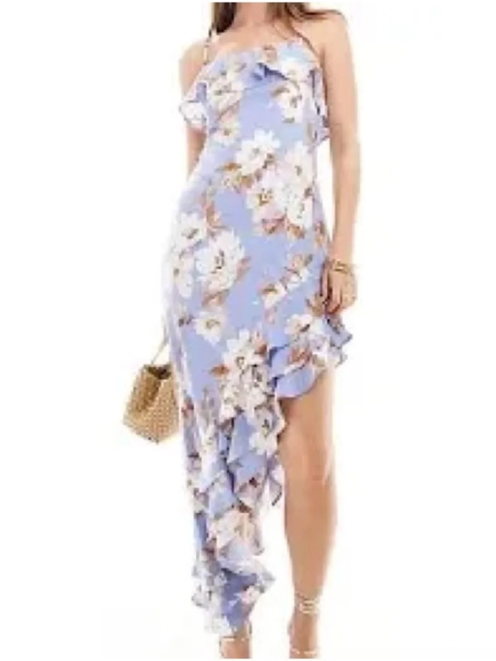 NEW Abercrombie & Fitch Ruffle Asymmetrical Maxi Dress XS Blue Floral fairy